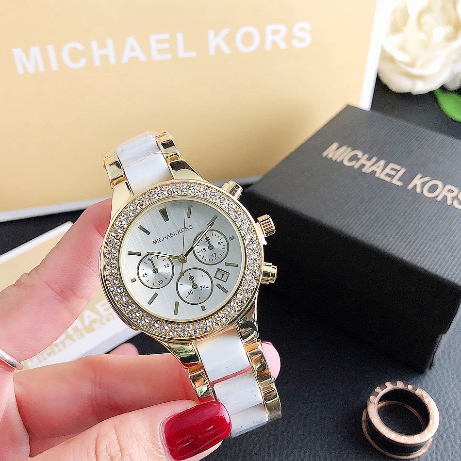 PALING DICARI ✅COD MK Michael Kors Jam Tangan Wanita Kalender Women Three Dial Ceramic Watch Strap W