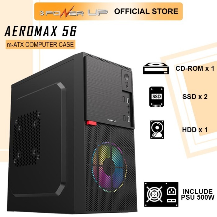 Casing Power Up AEROMAX AM-560 with PSU 500W m-ATX Case