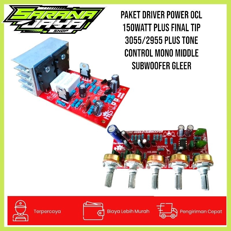 PAKET Driver Power OCL 150watt Plus Final TIP 3055/2955 Plus Tone Control Mono Middle Subwoofer Glee
