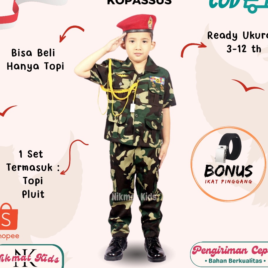 RZJF5901 Dijamin Ori Baju kopassus loreng anak profesi anak baju kostum anak kopasus anak perempuan 