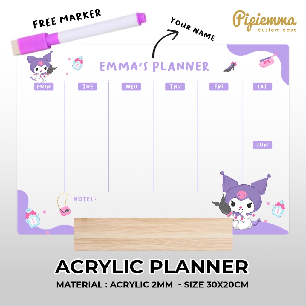 

Planner Weekly Agenda Notes Papan Tulis Cinamoroll Kuromi My Melody Custom Nama