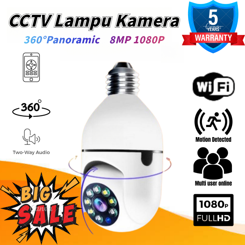 CCTV Lampu bohlam V380 Pro Kamera HD 1080P 8MP WiFi IP Camera CCTV outdoor indoor wireless murah IP 