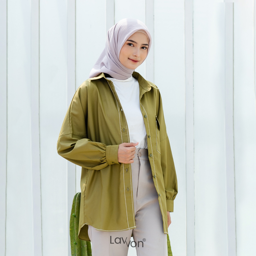 BELLE BLOUSE Olive Kemeja Wanita Casual Simple Kekinian Original By Lavvon