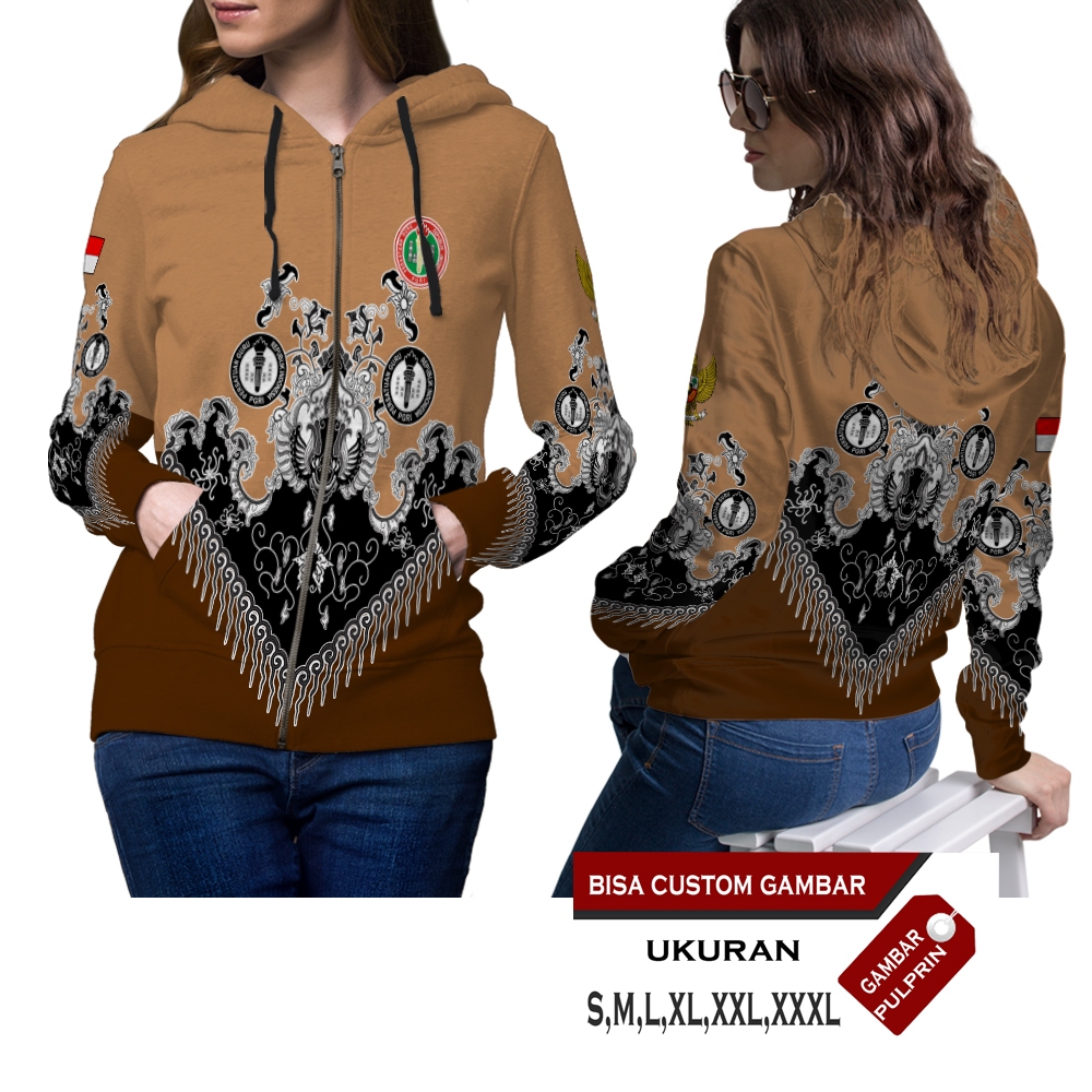 Jaket Hoodie Motif Batik PGRI Wanita Jaket Jersey Fullprint