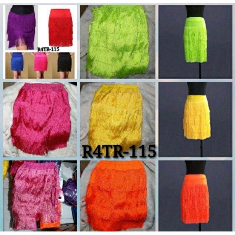 Rok Rumbai 4T (B) Rok Line Dance Belly Dance Salsa Latin Kostum Model Rata / Lurus Import Terlaris T