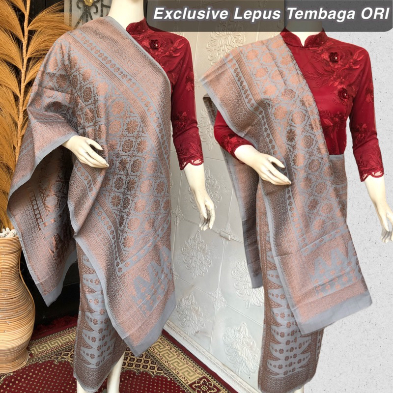 EXCLUSIVE Lepus Tembaga ORI Abu Abu Warna Alam /songket tenun asli palembang /ilham songket palemban