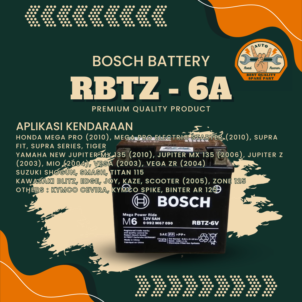 Aki Motor Megapro Mio Jupiter Bosch NEW JUPITER MX 135 TERMURAH-RBTZ6A