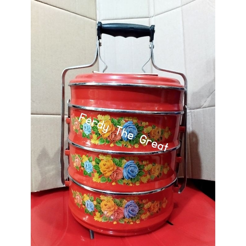 Rantang susun 4 enamel merah ideal / rantang susun / rantang besi / rantang enamel / rantang stainle