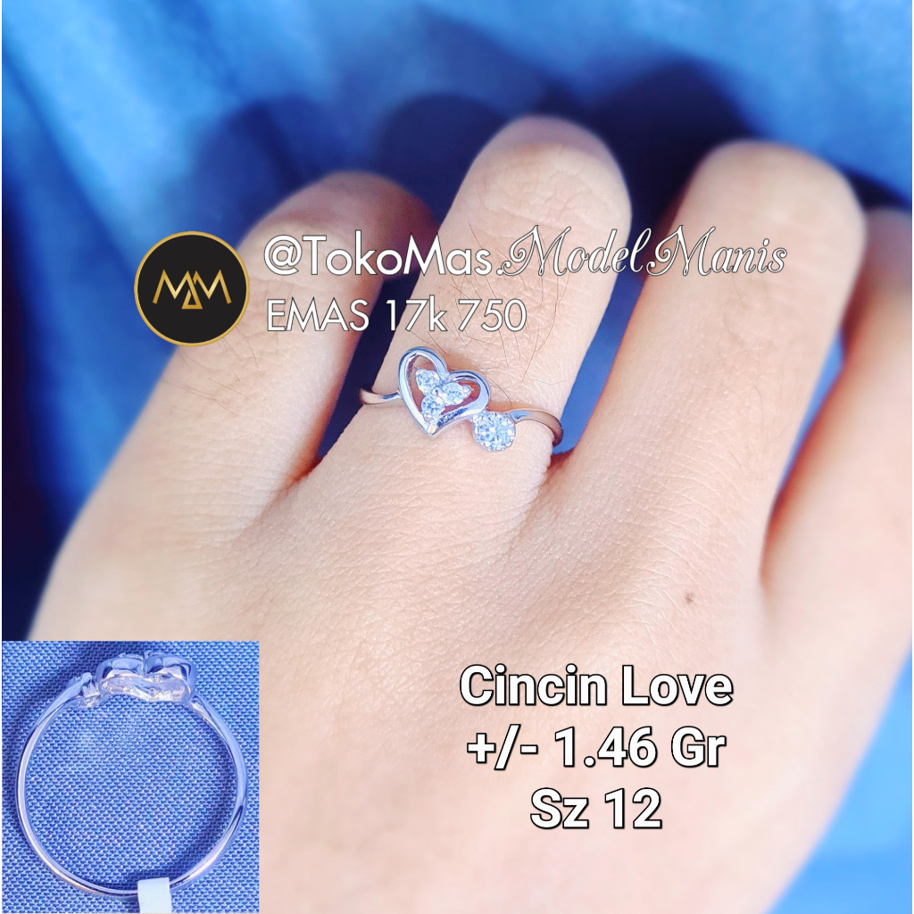 Cincin Love Emas Putih 750 kadar 17k