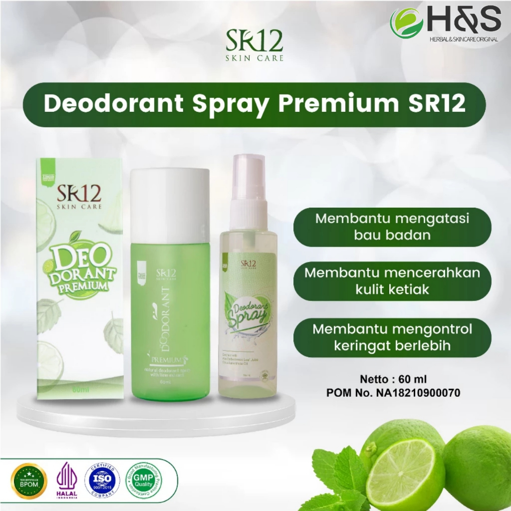 DEODORANT SPRAY HERBAL SR12 AMPUH HEMPAS BAU KETIAK & BADAN - DEODORAN SPRAY SR 12 60ML BPOM H&S Ori