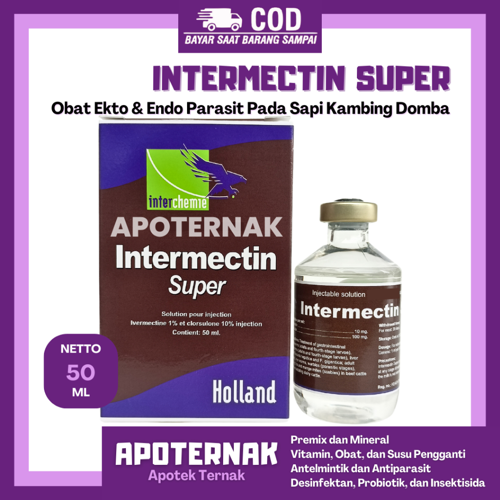 INTERMECTIN SUPER 50 mL & Ivomec - Obat Parasit Ekto dan Endo Parasit Hewan Sapi Kambing Domba Like 