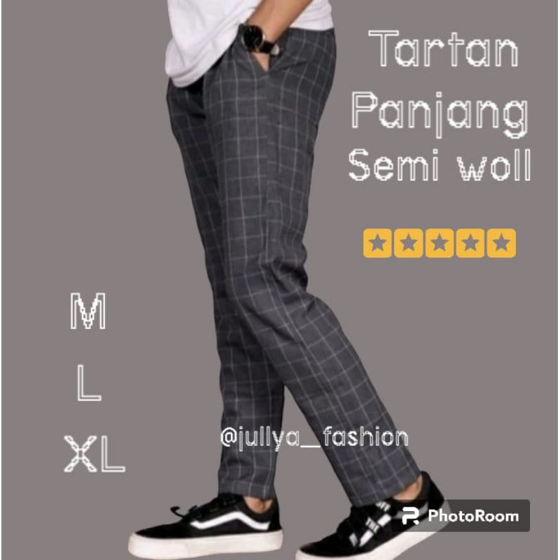 celana Tartan panjang pria Tartan pants slimfit