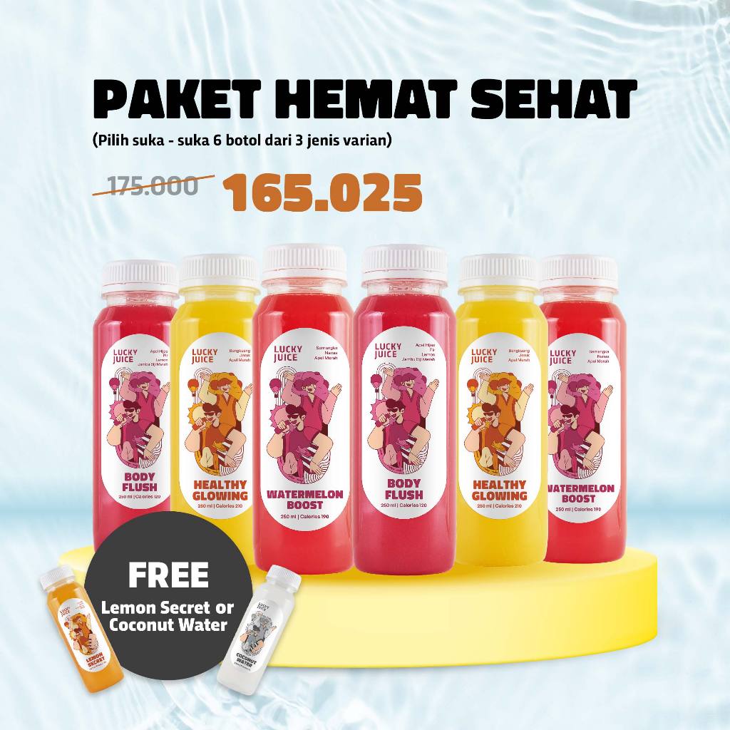 

Cold Pressed Juice - Paket Hemat 6 Botol FREE 1 Botol - Lucky Juice