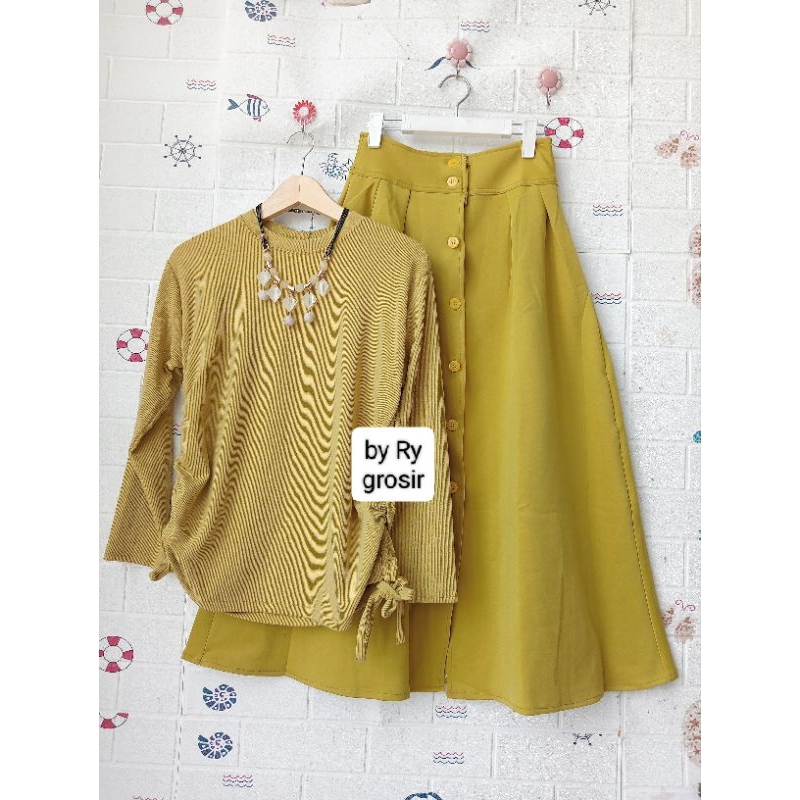Setelan Wanita Kekinian blus Knit Rok Scuba