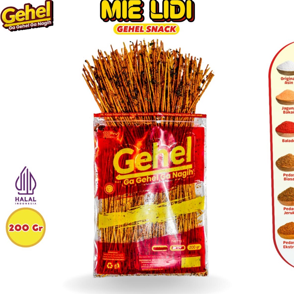 

Bestseller Gehel Mie Lidi 200gr - Makanan Ringan (Grosir)