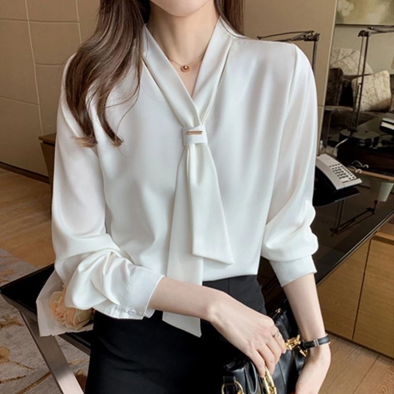 BAJU WANITA ATASAN BLOUSE KEMEJA STYLE KOREA PUTIH POLOS CASUAL