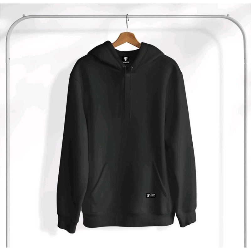 Hoodie Hitam Polos Unisex Fleece Premium