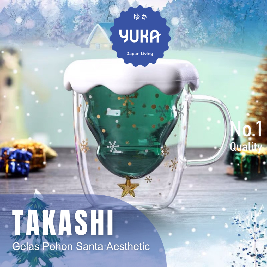 【YUKA】KYODAI Gelas Double Wall Salju Lucu Gelas GIft Natal Premium Cangkir Double Wall Natal Tea Set