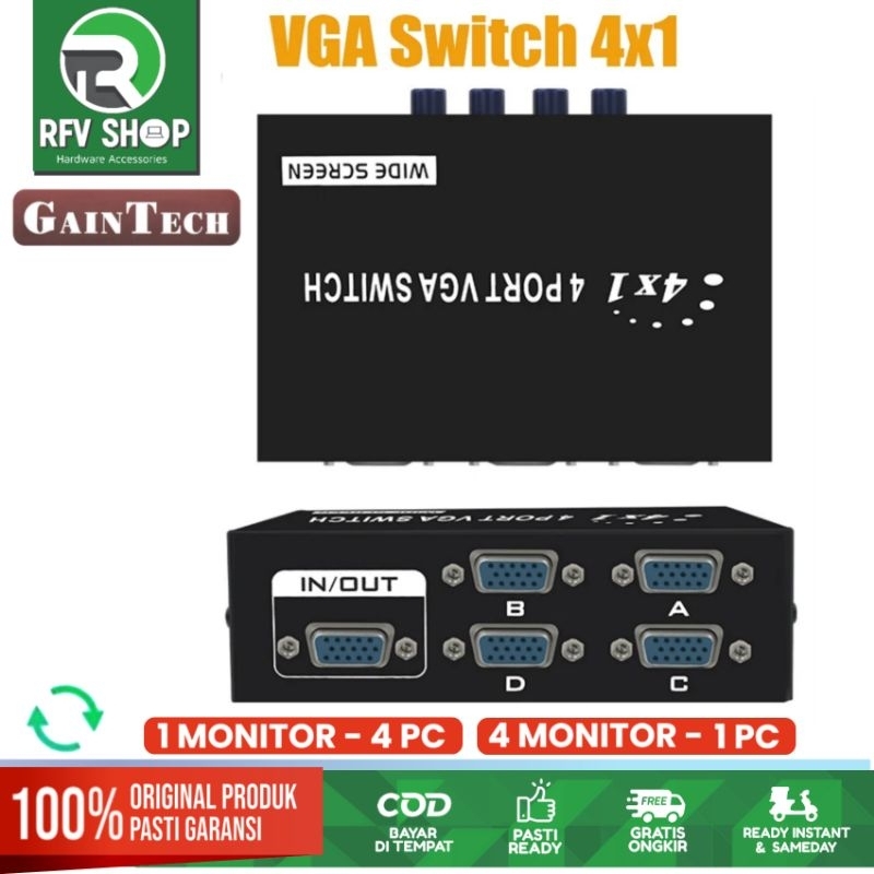 GAINTECH VGA SWITCH 2 - 4 PORT / 4 IN TO 1 OUT / 1 IN TO 4 OUT / 2 IN TO 1 OUT / 1 IN TO 2 OUT