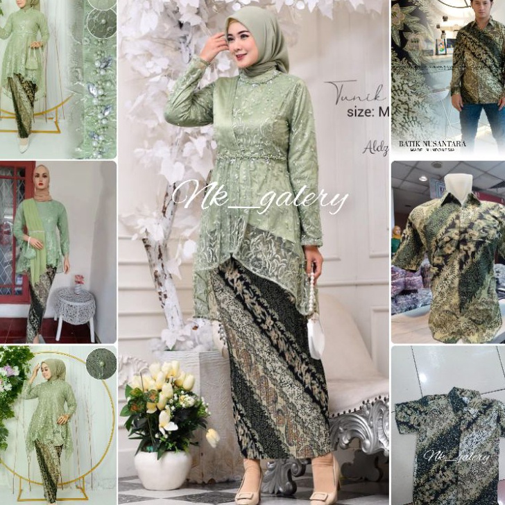 Terkini SET BAJU COUPLE KEBAYA SAGE GREEN BATIK CM SAGE.