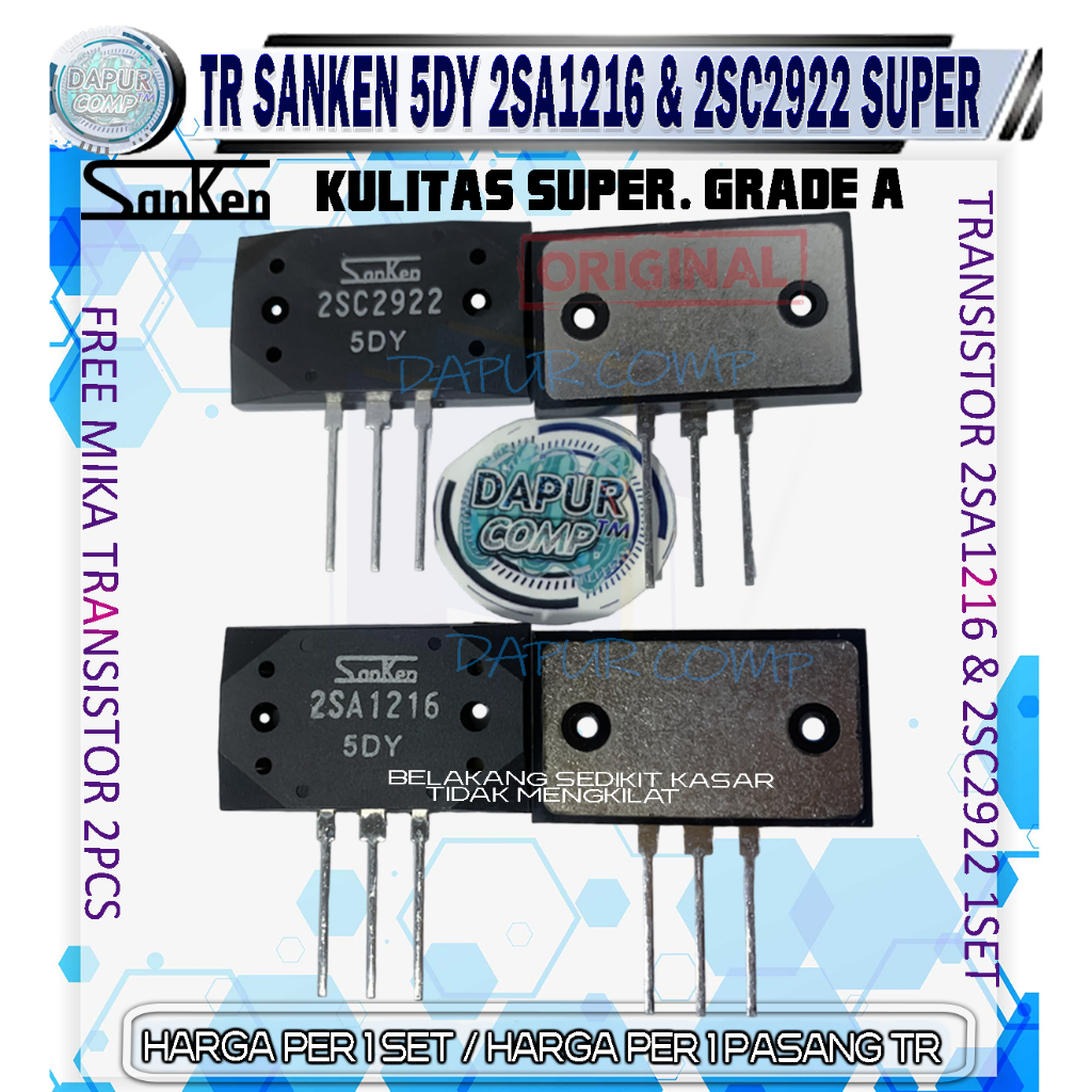 (1SET) TRANSISTOR FINAL SANKEN 5DY 2SA1216 & 2SC2922 QUALITY SUPER / GRADE A