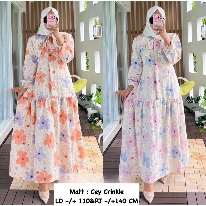 ZALIVA DRESS CRINKLE | Gamis Crinkle Premium | Gamis Crinkle Motif Bunga Premium Kekinian