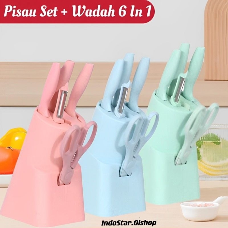 Pisau Set 6in1/ Knife Set 6in1 Wadah/ Pisau jerami Gandum Berkualitas ⭐ IndoStar ⭐