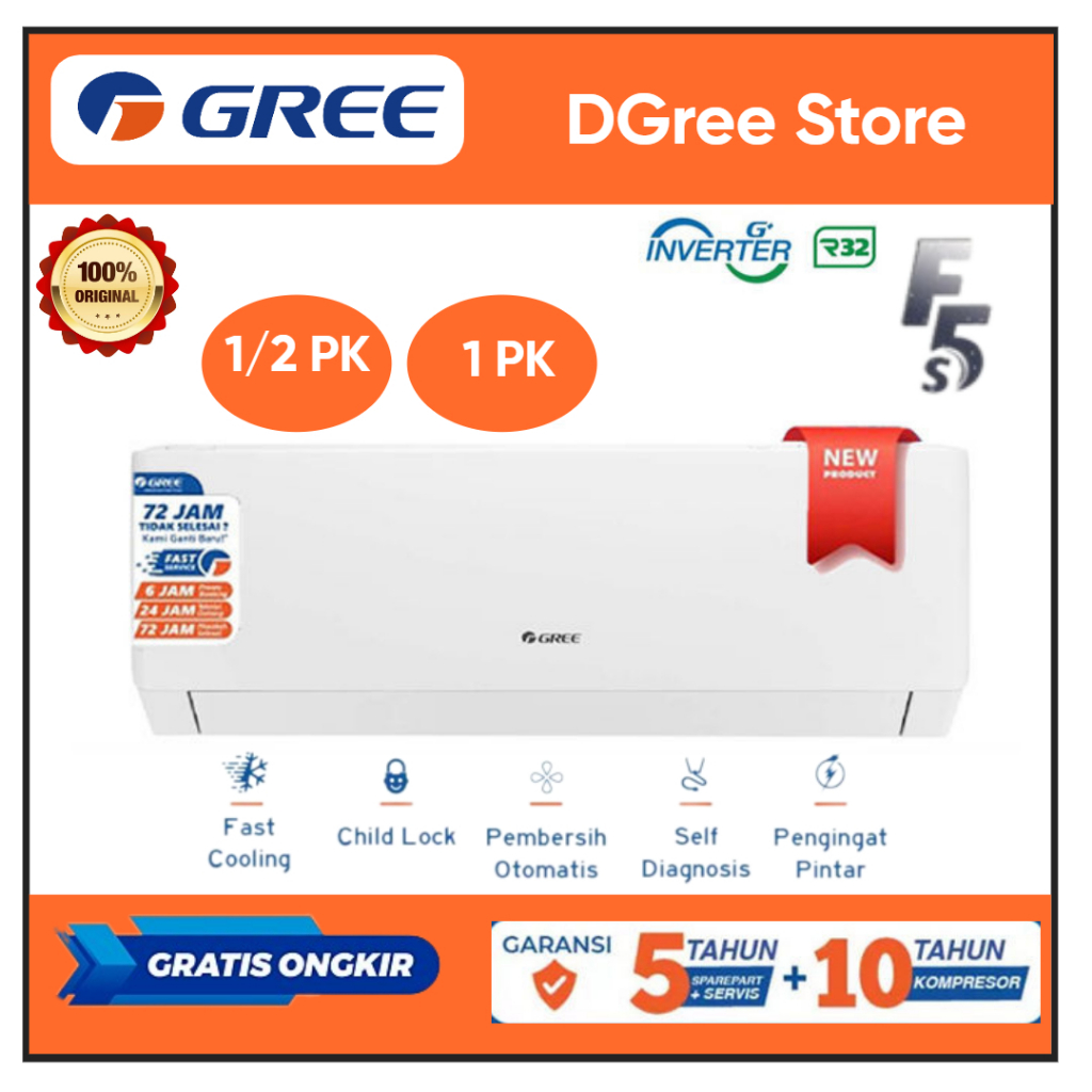 Ac Gree Inverter GWC-F5S AC Gree 1/2 PK / AC Gree 1 PK GWC05F5S / GWC09F5S AC Inverter Gree