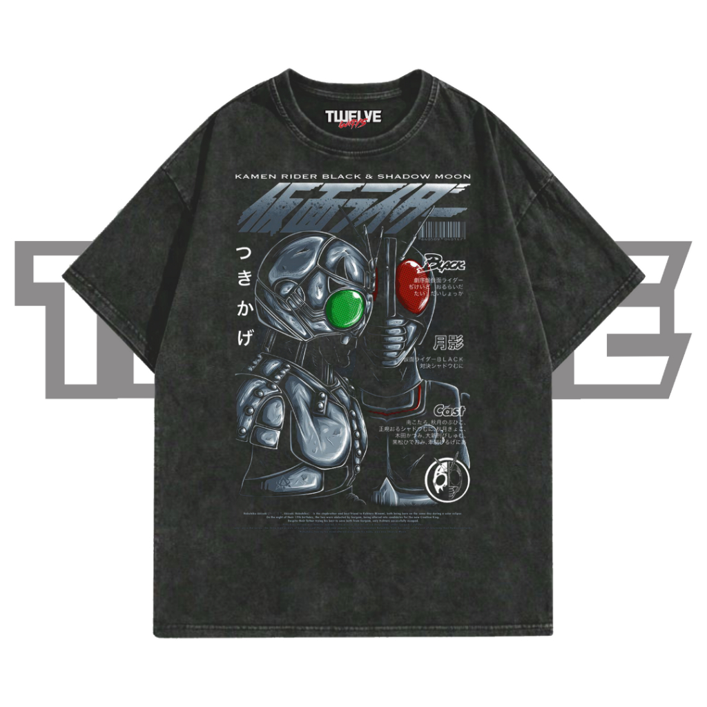KAMEN RAIDER Black & Shadow Moon Oversize Wash T-Shirt | Atasan Pria Wanita | Kaos Kamen Raider / Sa