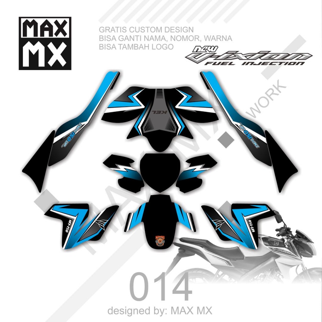 dekal variasi sticker fullbody striping decal VIXION NVL motif warna grafis mva hitam keren D-D2-014