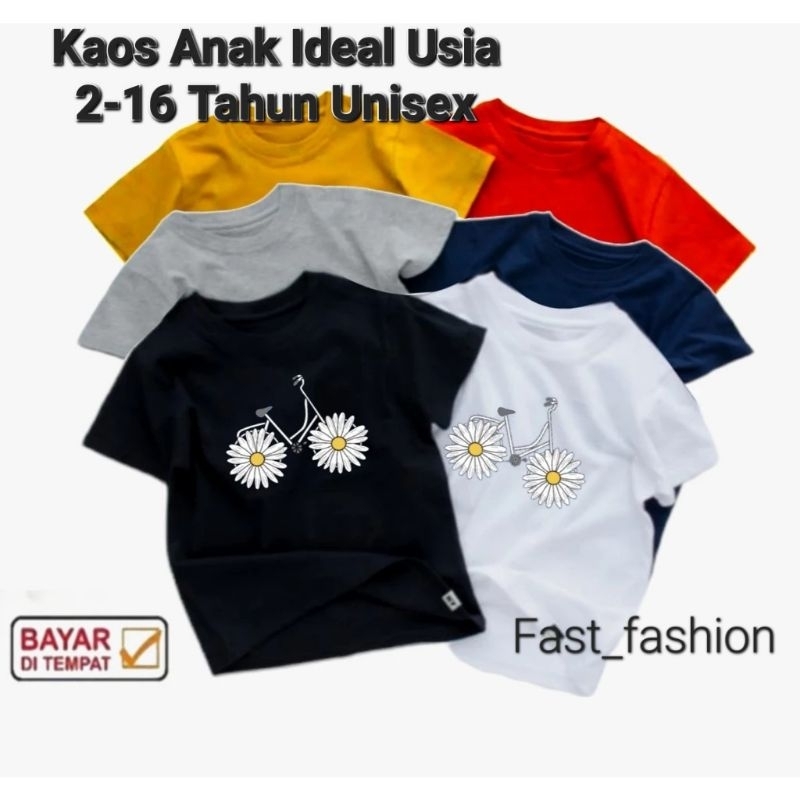 Kaos Anak Sepeda Bunga Ideal Usia 2-16th Unisex Cowok/Cewek Kaos Oblong Anak Pakaian Anak