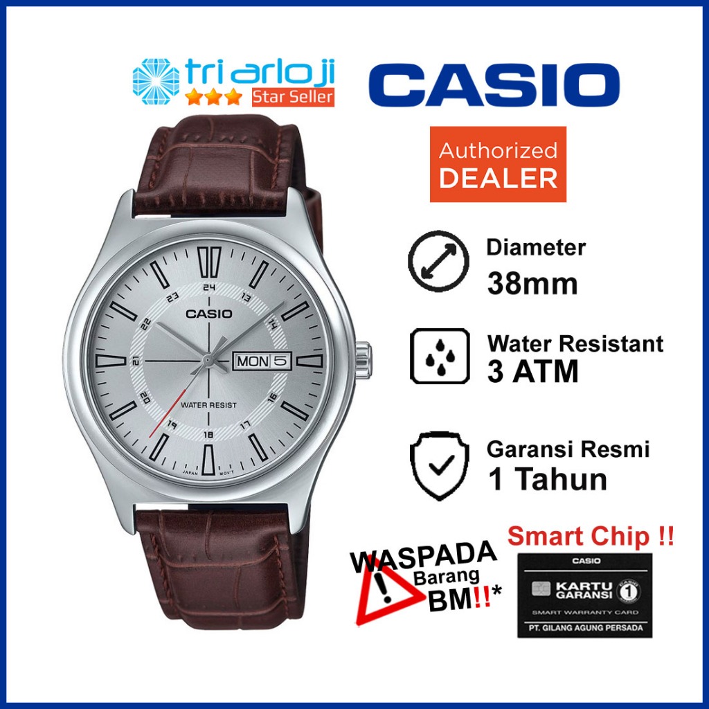 CASIO MTP-V006L-7CUDF Jam Tangan Pria Analog Cokelat Kulit MTP-V006L-7C MTPV006L