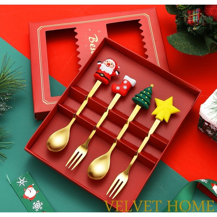 Sendok Garpu Emas NatalChristmas Cutlery Hampers Christmas Gift Kado Hadiah sendok garpu kecil