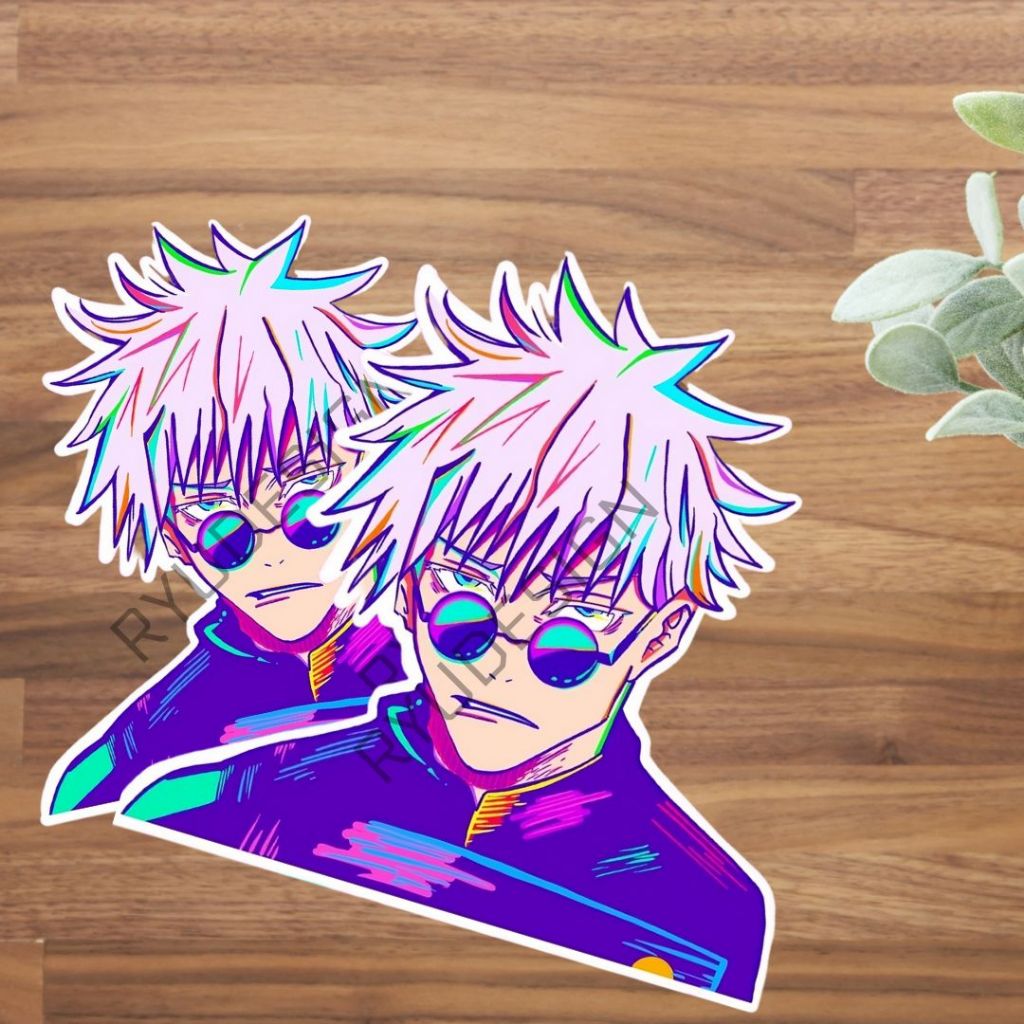 

Stiker Gojo Satoru Neon Smirk Senyum Jujutsu Kaisen Besar