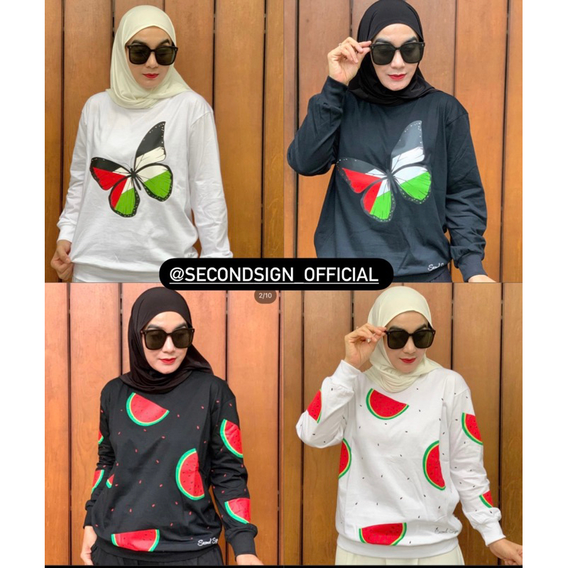 Top second sign butterfly dan water melon / kaos second sign free palestina