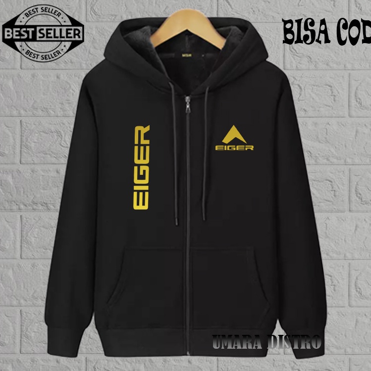 Terbagus.. Umara86 Jaket Distro Resleting Kupluk 1205 Kiri Kanan Text Gold Jaket Cewek Cowok Premium