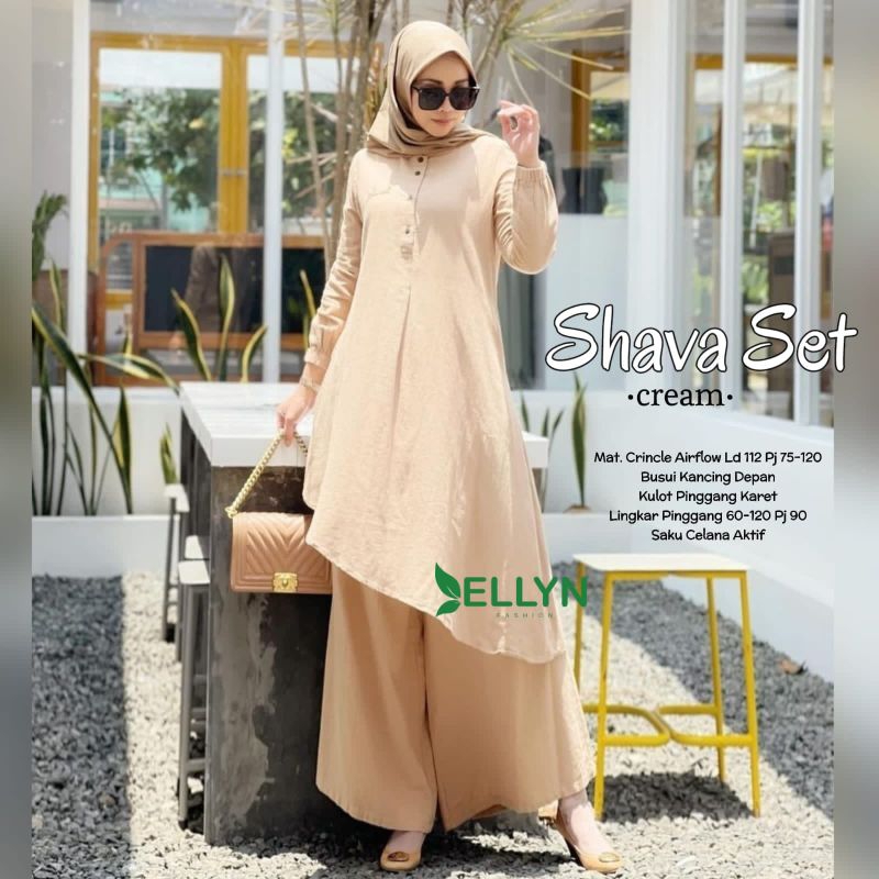 SHAVA SET / SETELAN TUNIK CELANA POLOS PREMIUM ORI ELLYN