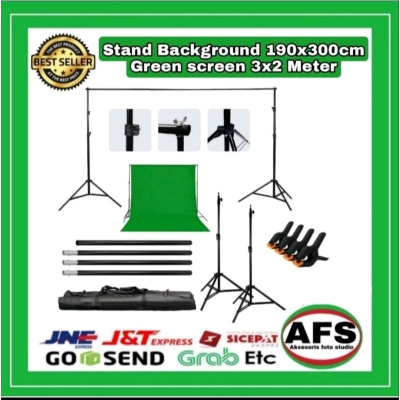 Paket Lengkap stand Background  + Green screen / 4 penjepit