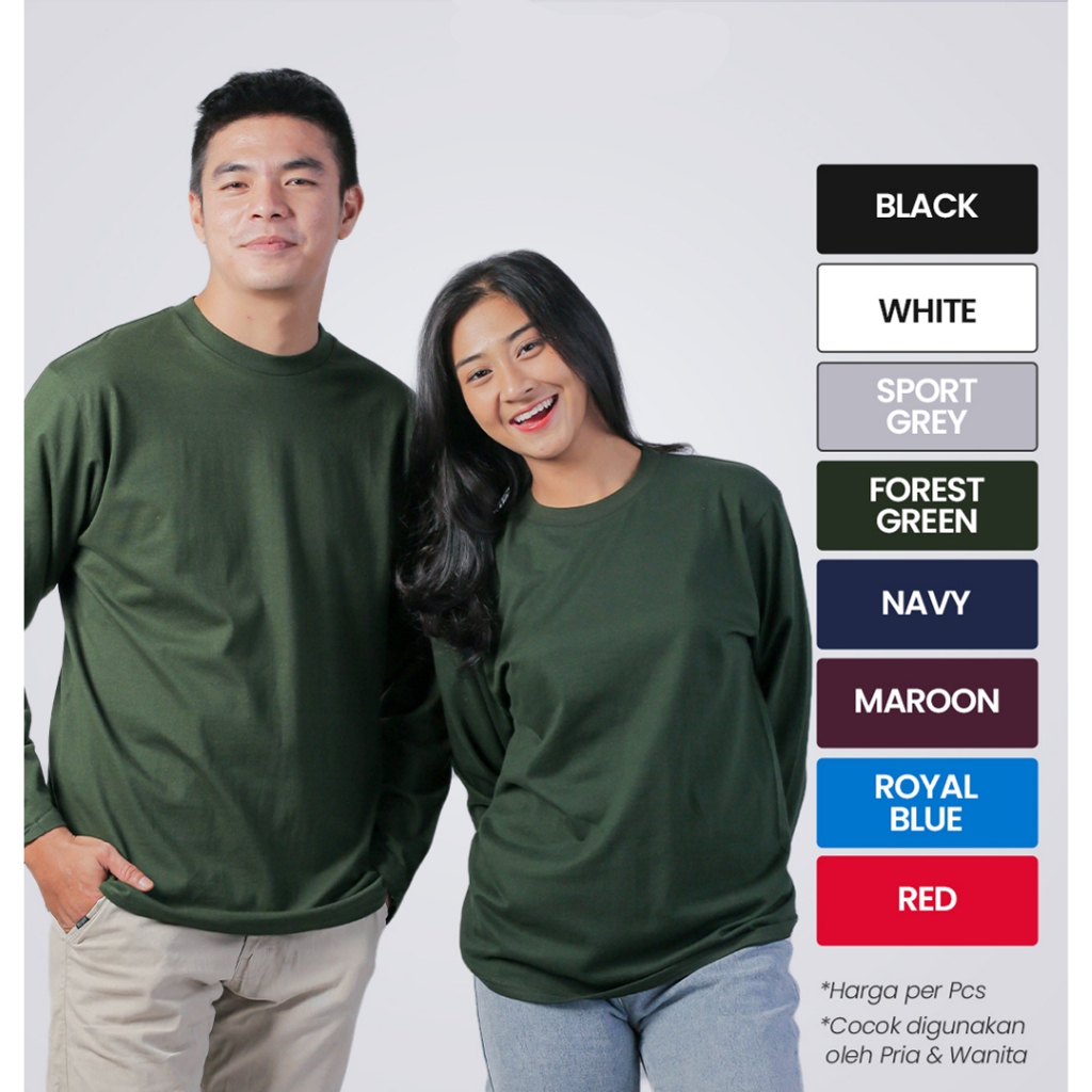 KAOS POLOS LENGAN PANJANG -HIJAU ARMY - KATUN COMBED 24S -UNISEX