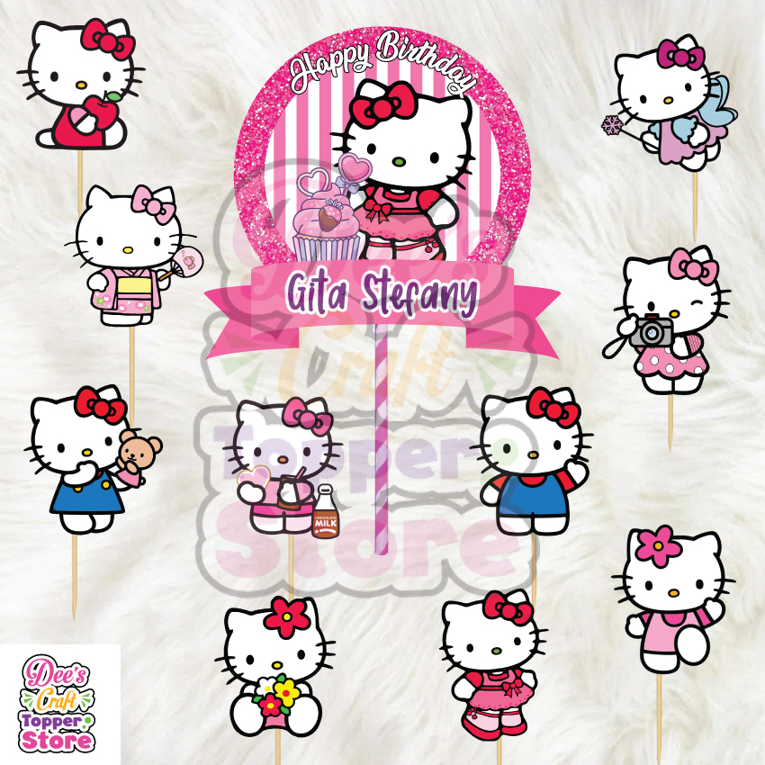 Topper Cake Hello KItty Bisa Request Nama Gambar