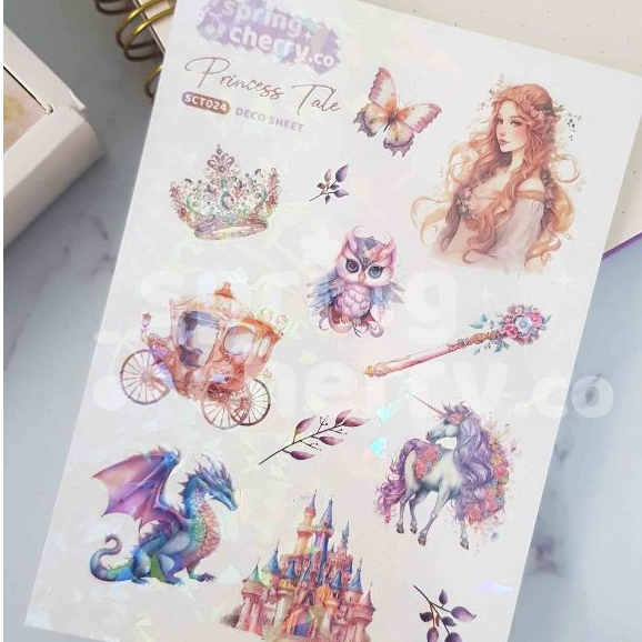 

PRINCESS TALE sticker deco sheet [SPRINGCHERRY] A6 journaling planner laptop waterproof premium 10 material vinyl holographic hologram stiker jurnal sanrio cute bujo bullet polcos cahol photocard notebook buku estetik aesthetic putri castle kerajaan girl