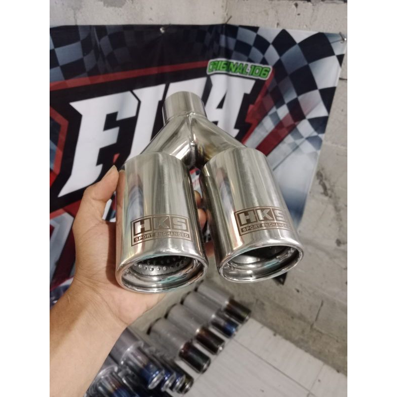 KNALPOT HKS CABANG DUA FULL STENLIS TERMURAH SUARA BASS adem bulet untuk semua jenis mobil