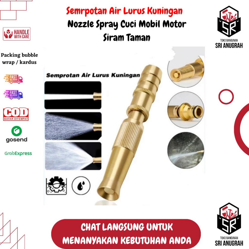 Semprotan Air Lurus Kuningan Nozzle Cuci Motor Mobil Taman Kuningan