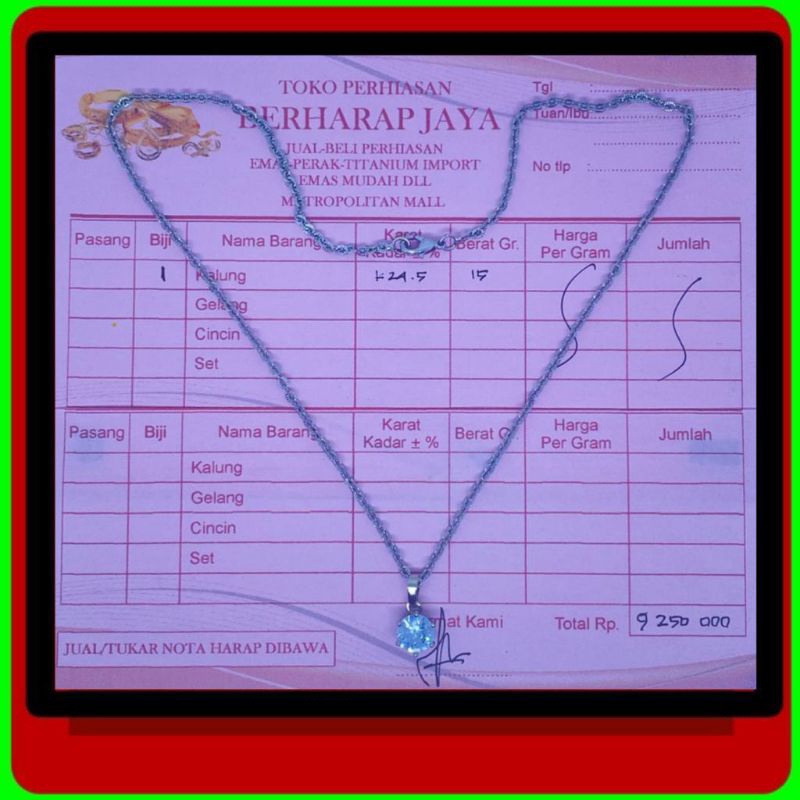 Baru Kalung rantai emas putih 24k (N1) berat 15gram asli ada surat dari toko◘