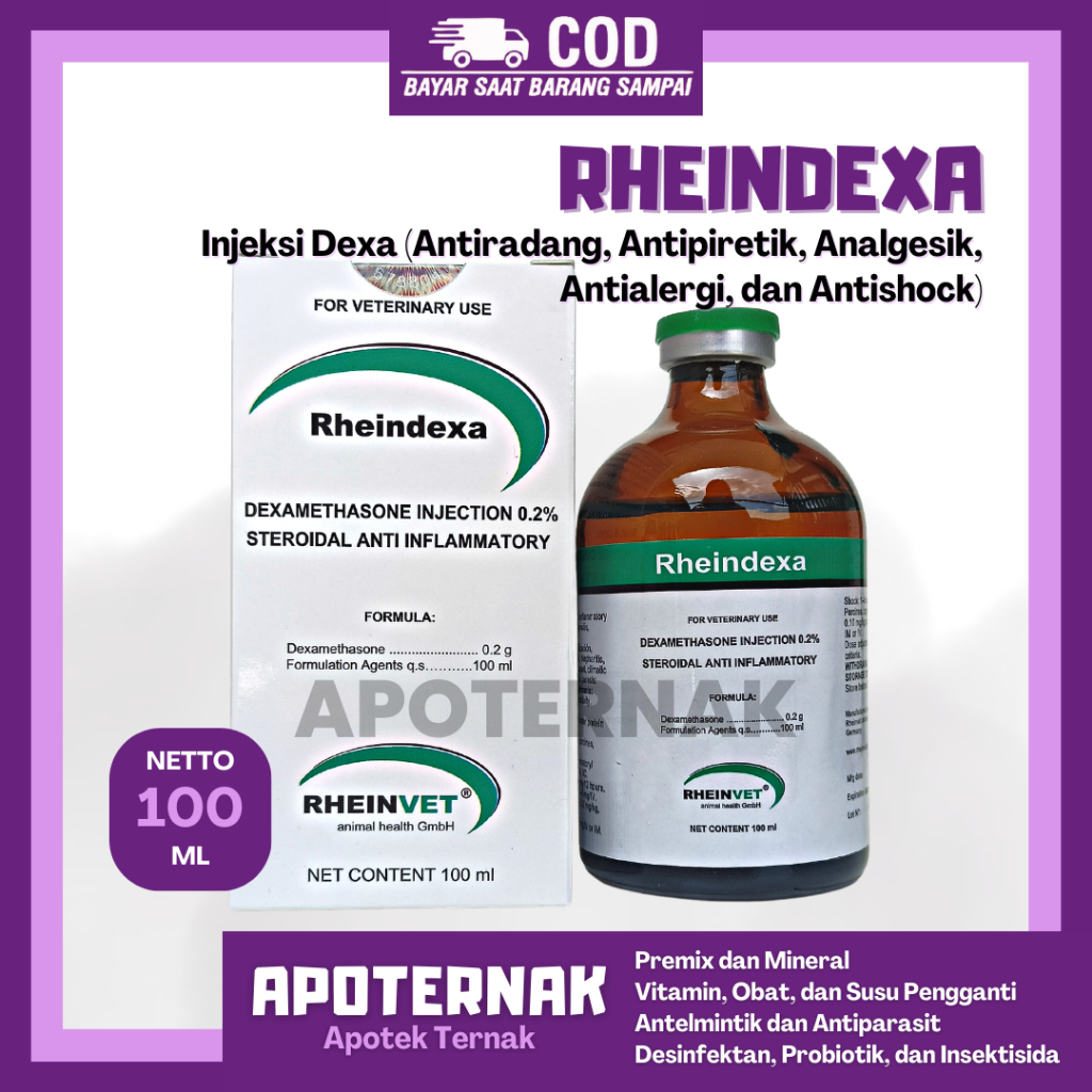 RHEINDEXA 100 ml Argentina - Obat Bengkak Demam Kejang dan alergi pada sapi kambing | Rheinvet DEXA