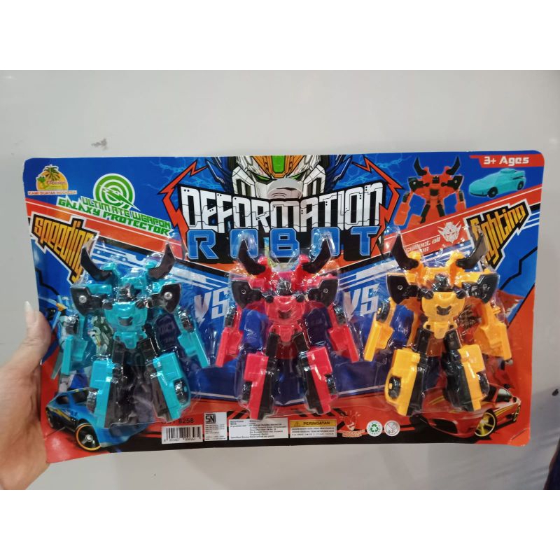 Mainan Anak Robot Transformer Deformatian Robot Yang Bisa dirubah Jadi Mobil isi 3 Pcs