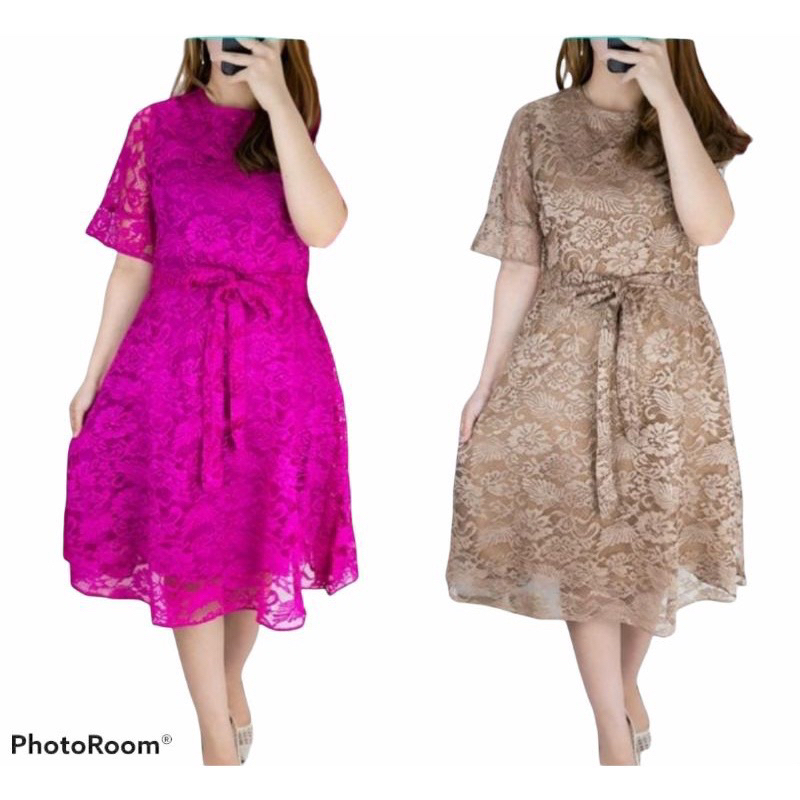 Dress Brukat Pita Mewah/Dress Brukat Natal/Dress Midi