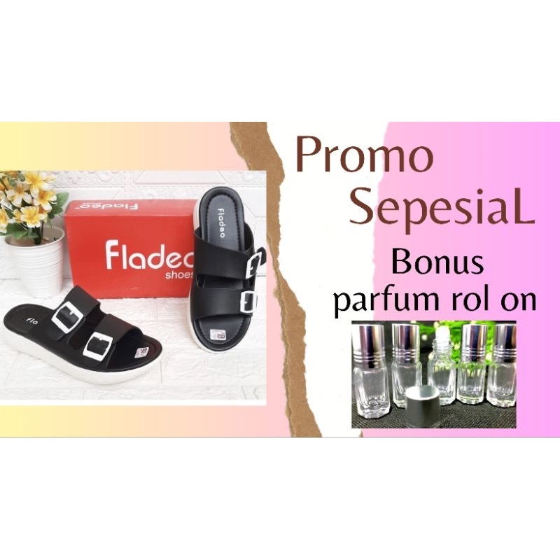 Sara Sara JEANS Sendal Selop Fladeo Wanita Kekinian Selop Wanita Hak Platfrom Gesper Sol Karet Terba