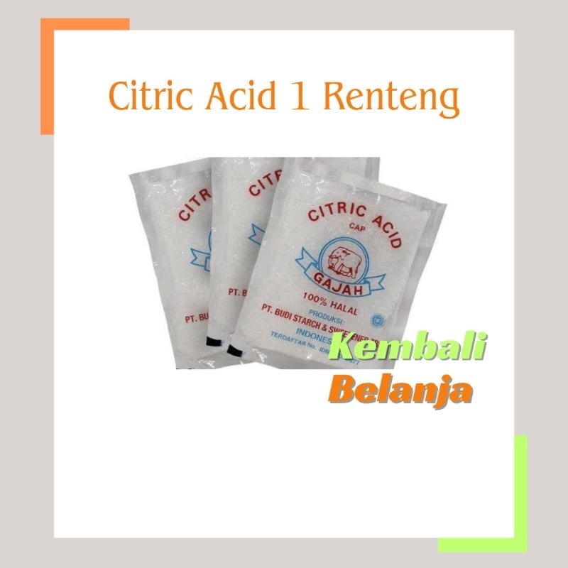 

Citric Acid 1 Renteng ( Isi 5 pcs @ 50 Gram) / Asam Sitrat/ Sitrun Cap Gajah/ Citrun Gajah