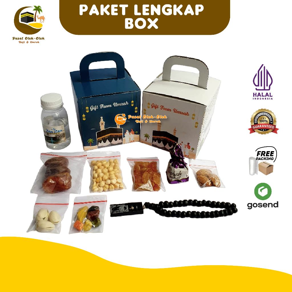 

Paket LENGKAP Oleh Oleh Haji dan Umroh box Kurma Kismis Kacang Arab Almond Pistachio + Coklat Kerikil Turki + Tasbih Kayu